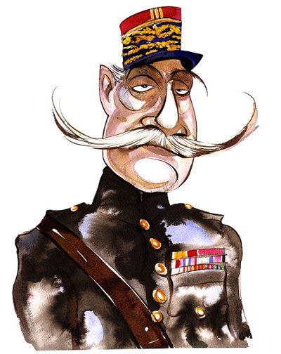 Ferdinand Foch - Franse maarschalk (1851-1929); kleurenkarikatuur door Neale Osborne